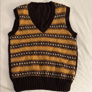 Brown and Yellow Patterned Sweater Vest